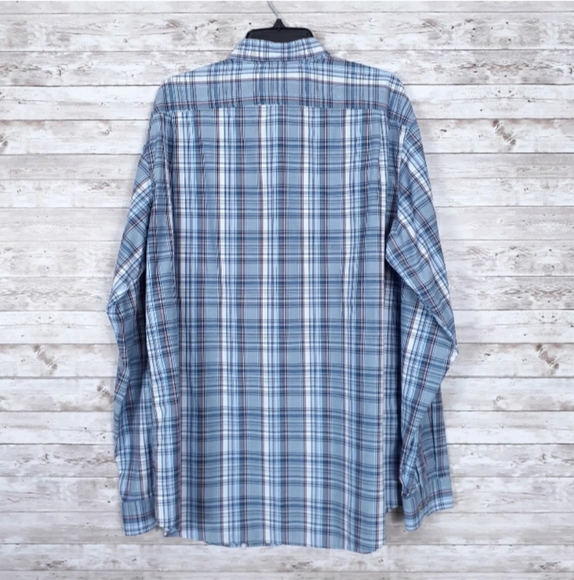 Eddie Bauer Shirt Mens XL Tall Button Down Long Sleeve Blue Plaid 300 - Picture 2 of 4